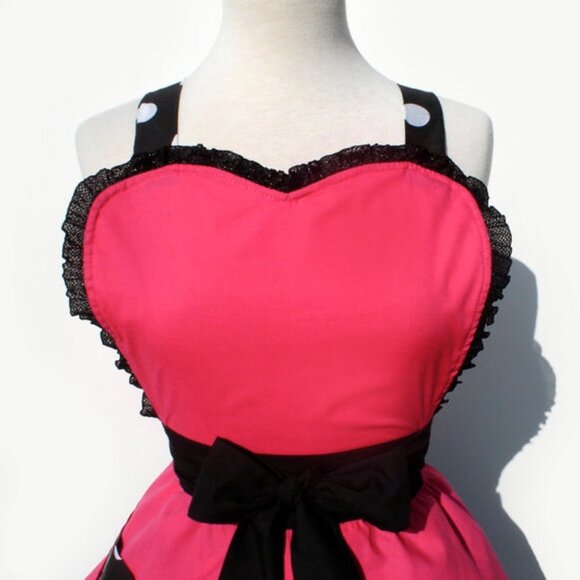 44.95 Pink and Polkadots Two Tier Apron - Picture 2 of 3